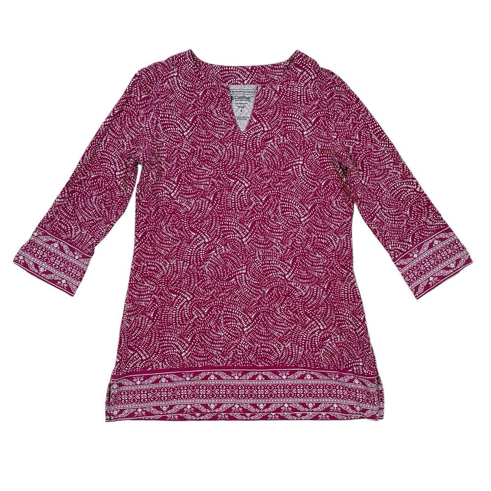 Coolibar St Lucia Tunic Top Size Small Pink‎ Paisley UV Protection V Neck Resort